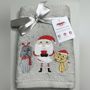 Kitchen Hand Towels Christmas SANTA DOG & CAT Dish Towels Bar Towels 18” X 25”